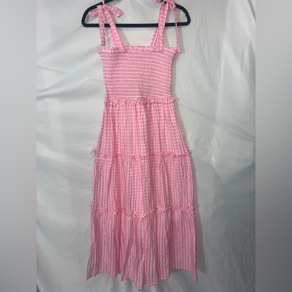 Aaron & Amber Pretty In Pink Gingham Maxi Dress size medium NWT